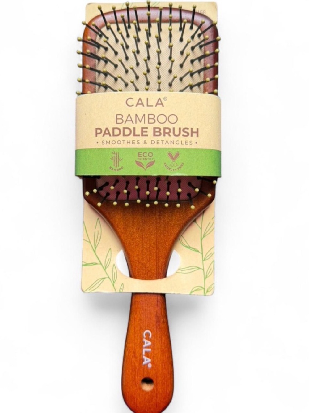 CALA Bamboo Paddle Brush — Brown Paddle Hair Brush for Smooth Detangling